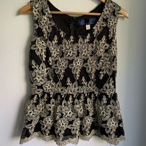 Sleeveless Peplum Top with Gold Embroidery